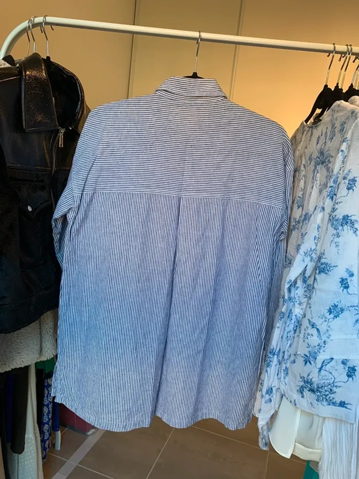 Chemise lin et coton Zara rayure blanche et bleue - photo numéro 4