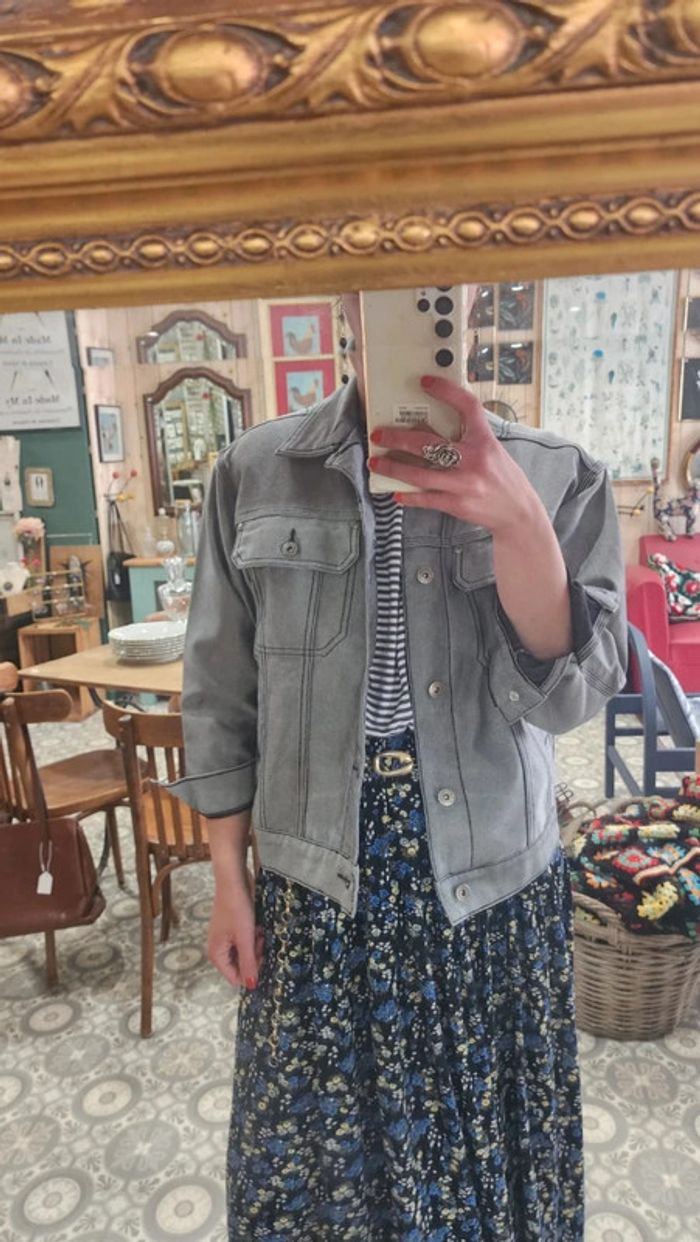 Veste en jean vintage 90s gris métallisée - photo numéro 3