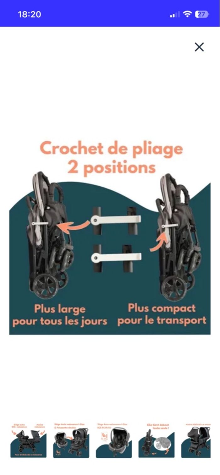 Poussette double + habillage de pluie - photo numéro 3