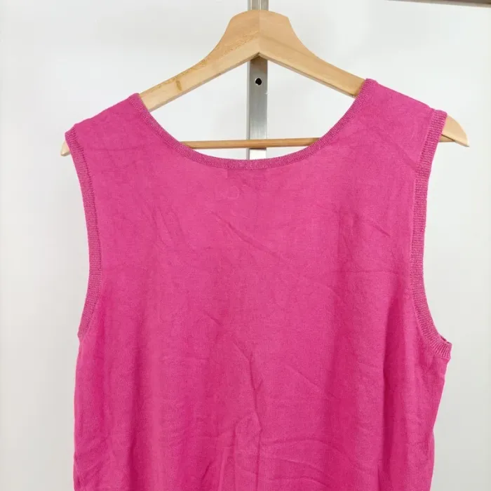 Débardeur fuchsia en maille fine Phildar – Taille XL – coupe droite sans manches A1055 - photo numéro 5