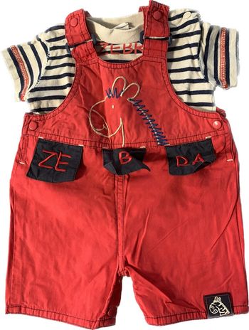Ensemble Zébra salopette rouge et maillot zébré 1 mois