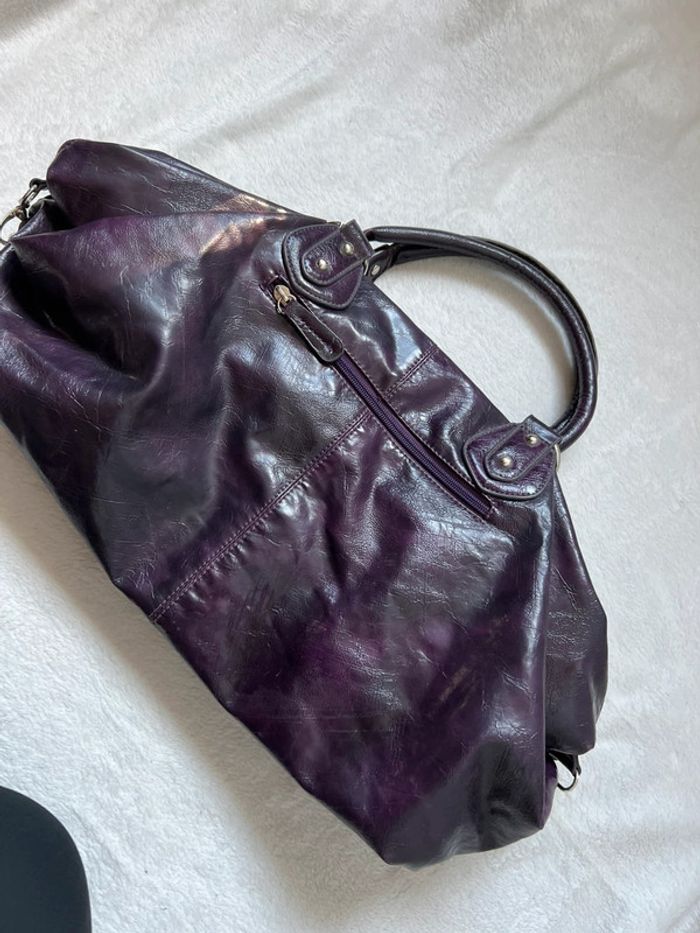 Sac à main porté épaule fourre tout violet foncé prune vintage 90s - photo numéro 9