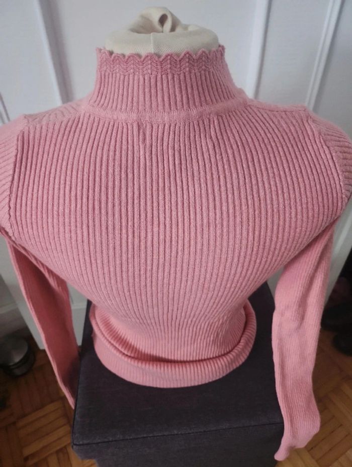 Pull col cheminé coton rose - photo numéro 4
