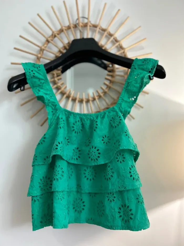 Top broderies ajouré vert Zara - photo numéro 3