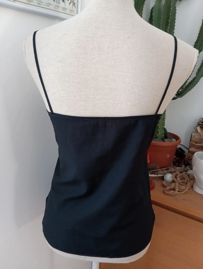 Caraco noir vintage léger brodé à l'avant décolleté festonné taille 38 - photo numéro 3