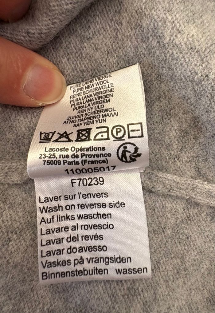 Pull en laine Lacoste gris taille 9 (4XL) - taille petit, équiv. 2XL - photo numéro 7