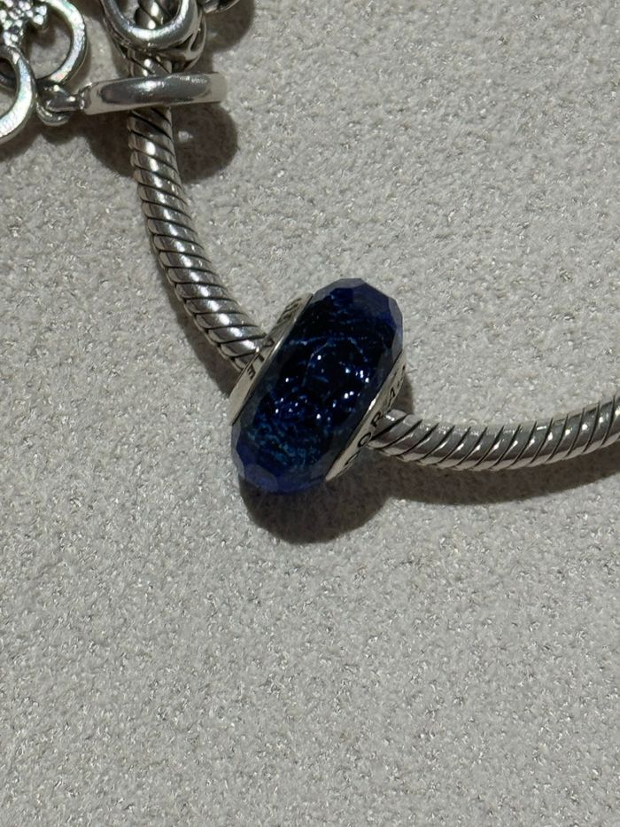 Charm Pandora Verre de Murano Bleu Facetté Argent Massif - photo numéro 2
