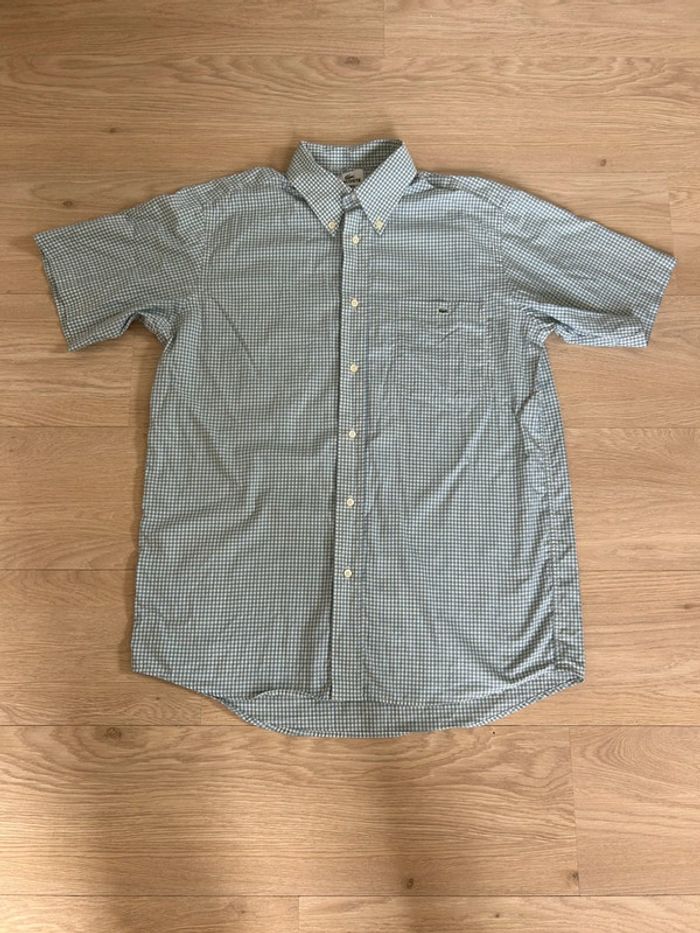 Chemise Lacoste homme à manches courtes – carreaux Vichy bleu/blanc – T.39 - photo numéro 2