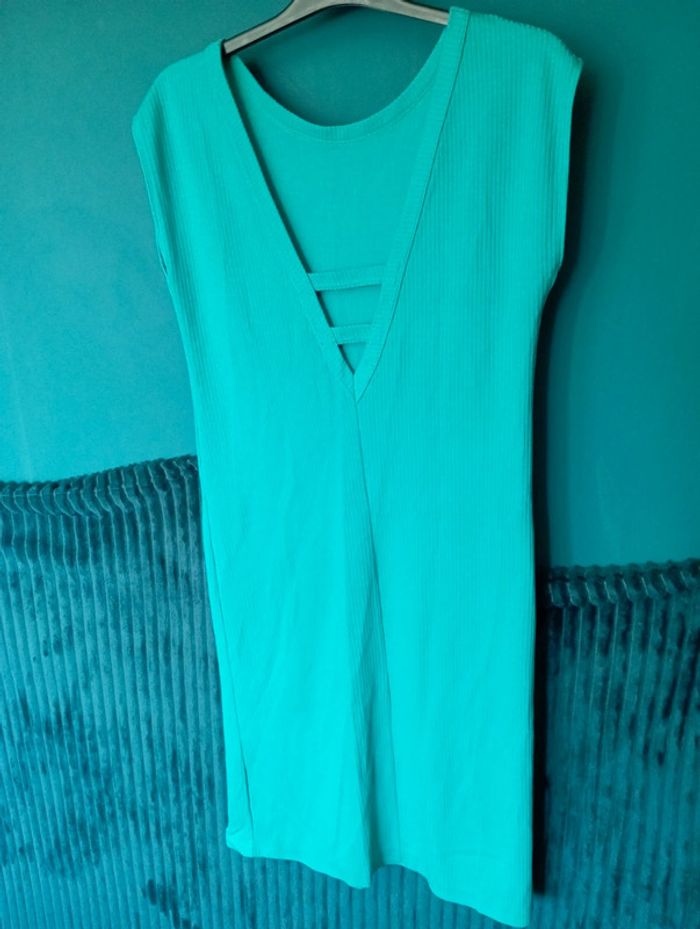 Robe d'été en maille coton vert émeraude - photo numéro 3