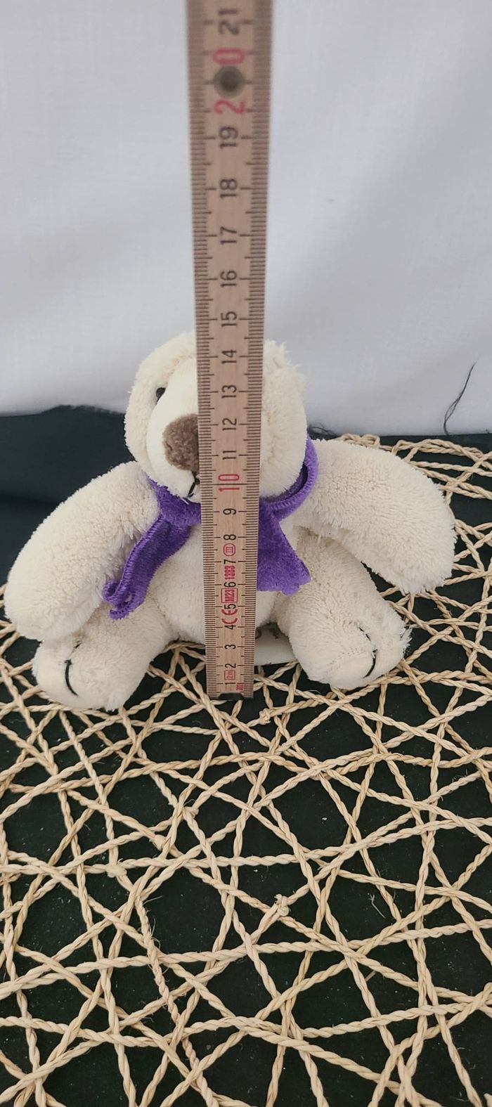 Doudou Ours GIPSY Blanc Polaire Echarpe Violet Mauve Peluche 13 Cm Assis - photo numéro 4