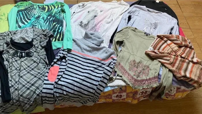 7 tee shirt manches longues + 1 gilet 14 ans