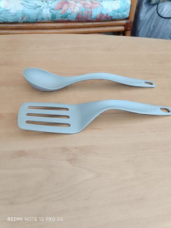 Lot Téfal neuf: 1 Spatule + 1 cuillère de service beige