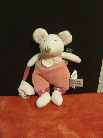 Doudou souris Léonie qui tient pochette dent