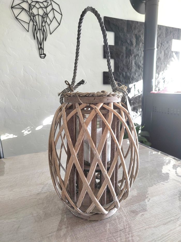 Lot de 2 Lanternes Décoratives en Osier Tressé – Neuves – Hauteur 30 cm - photo numéro 2