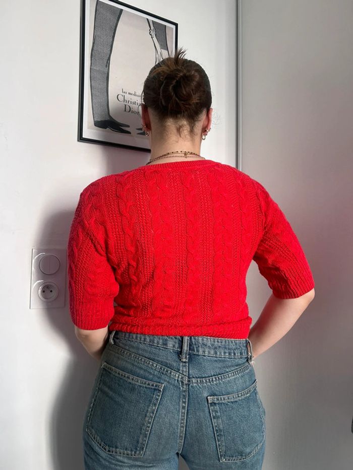 Pull en maille tricot rouge - Caroll - Taille S - Vintage Y2K - photo numéro 4