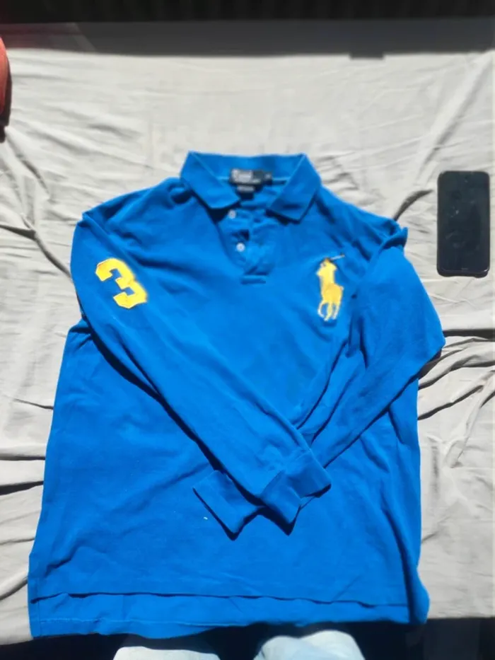 Polo Ralph Lauren bleu a manche longue - photo numéro 3