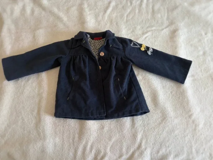 Manteau fille bleu marine Tissaia 24 mois – doublure cœurs, détail papillon brodé - photo numéro 2