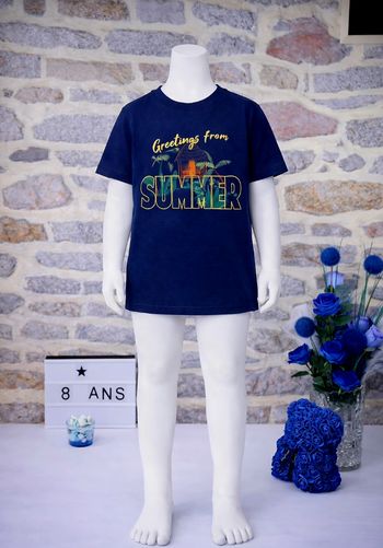 T-shirt manches courtes marine et multicolore Garçon taille 8 ans marque TAO 🎸