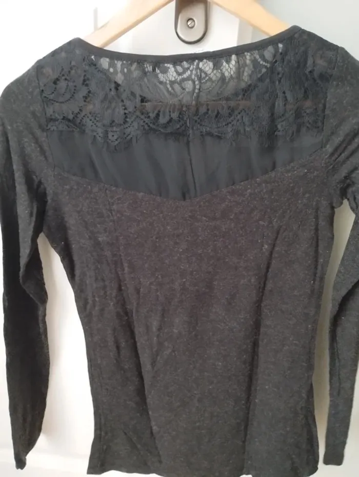 T-shirt manches longues noir chiné Naf Naf S - photo numéro 2