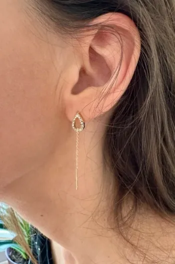 Boucles d’oreilles enfileur dorées à strass – Neuves