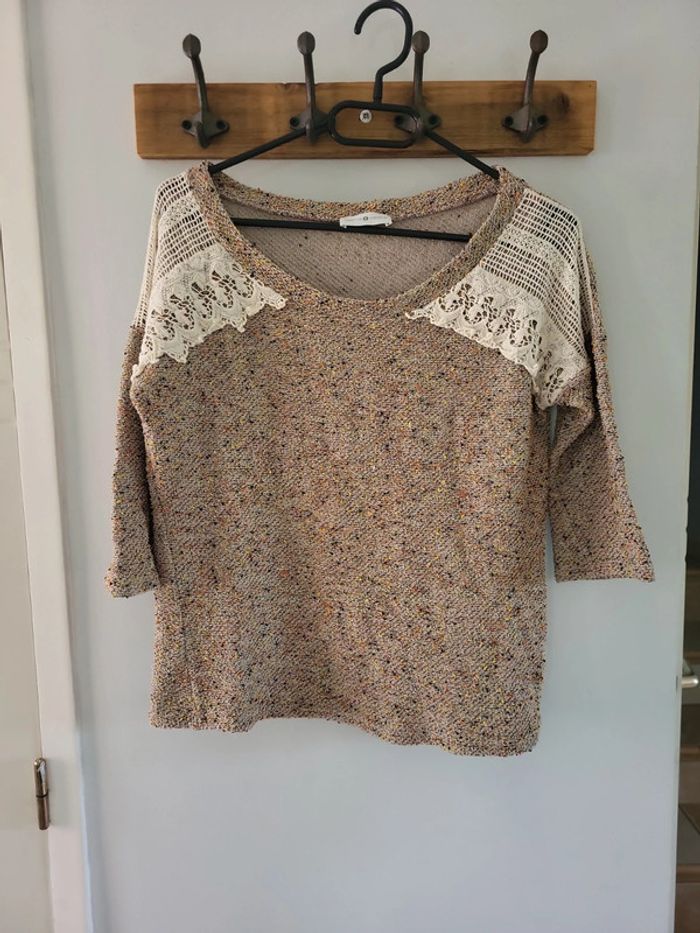 Cache-cache pull manches 3/4 beige moucheté taille 38 M