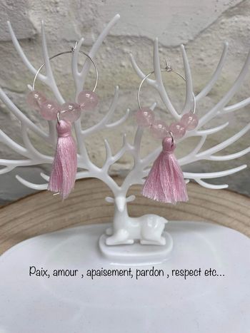 Créoles en quartz rose , lithothérapie