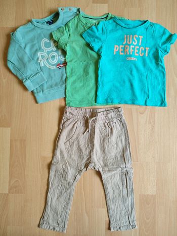 Lot pantalon sarouel + sweat+ 2 t-shirts manches courtes Kiabi/Pat & Ripaton en 24M