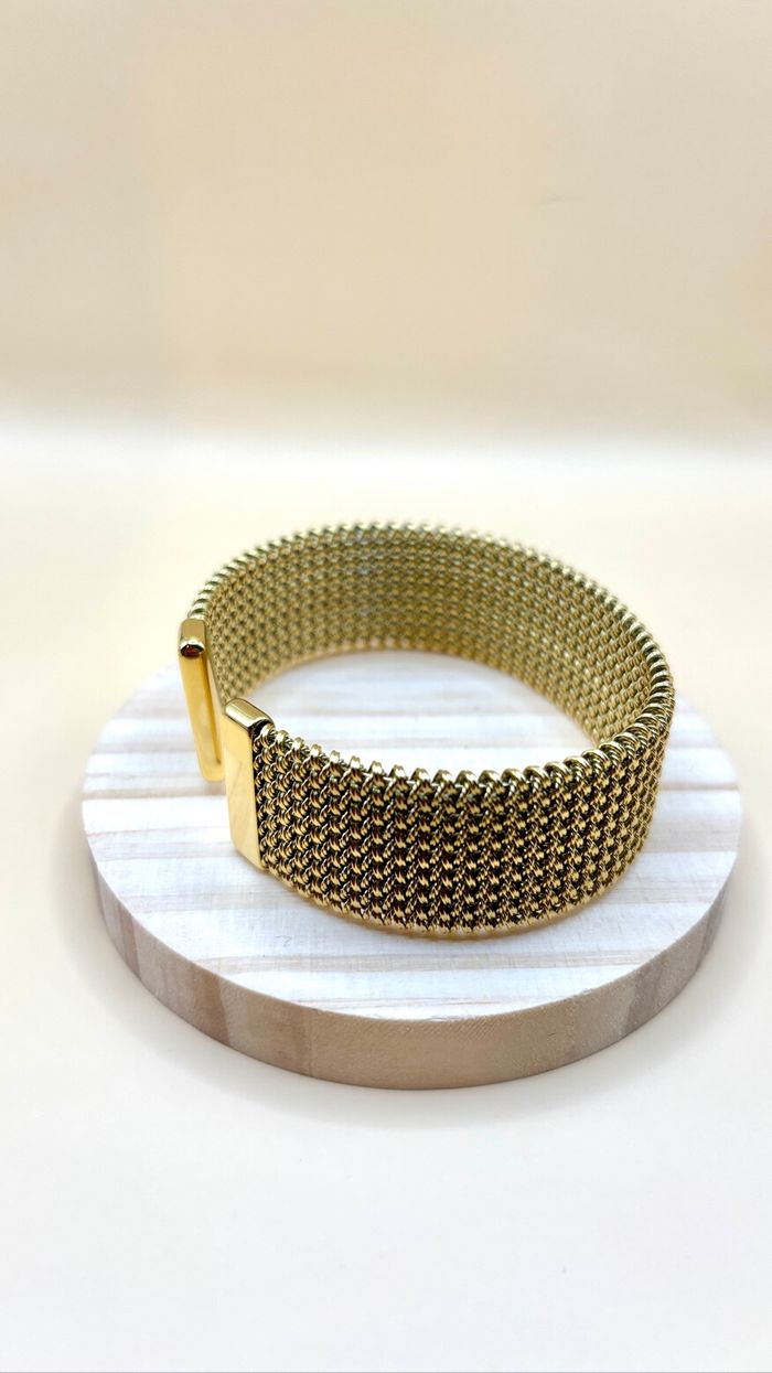 Bracelet large doré maille tressée – Acier inoxydable vintage chic intemporel tendance et résistant neuf - photo numéro 3