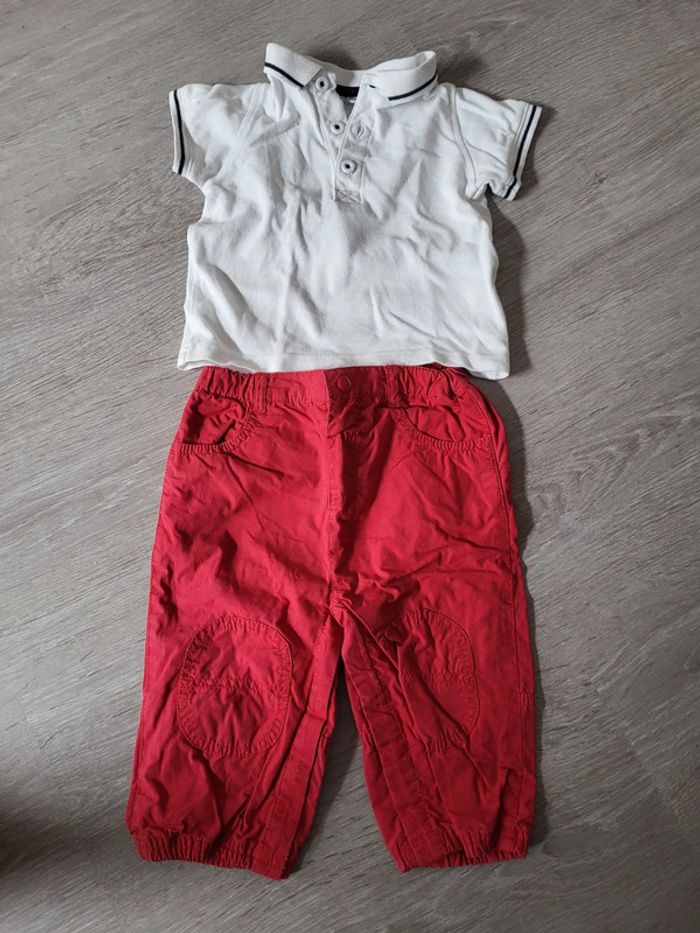 Ensemble polo, salopette et pantalon été 12 mois