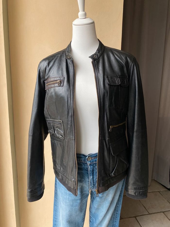 Veste en cuir perfecto noire Promod M/L - photo numéro 4