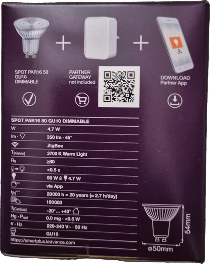 Lot de 4 Leds connectées dimmables GU10 Ledvance - photo numéro 3