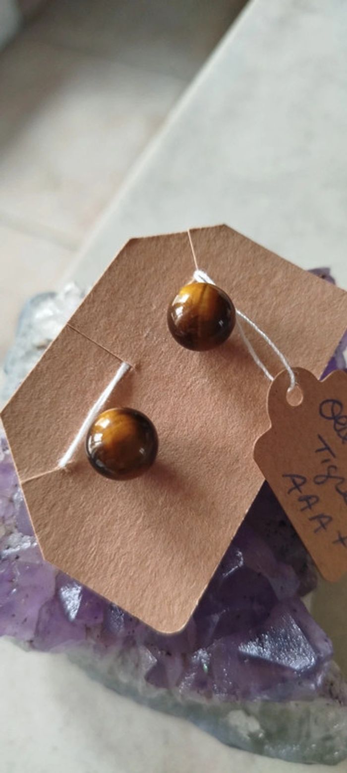 Ensemble Bracelet et Clous en Œil de Tigre - photo numéro 3