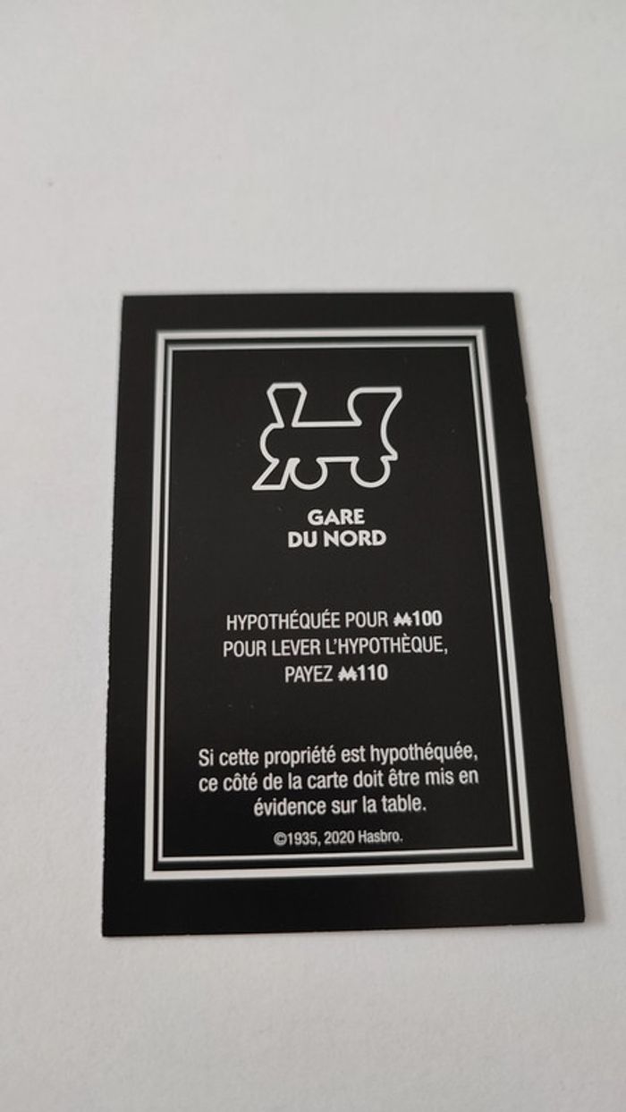 Carte Gare du Nord pièce détachée jeu de société Monopoly mauvais perdants Hasbro Gaming #B77 - photo numéro 2