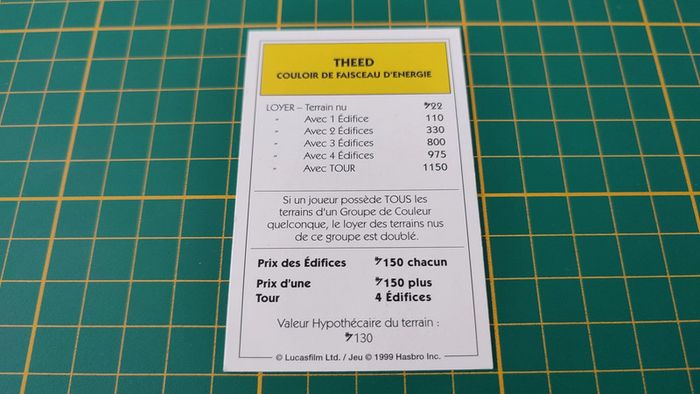 Propriété Theed Couloir de faisceau d'énergie jeu de société Monopoly Star Wars épisode 1 #A81