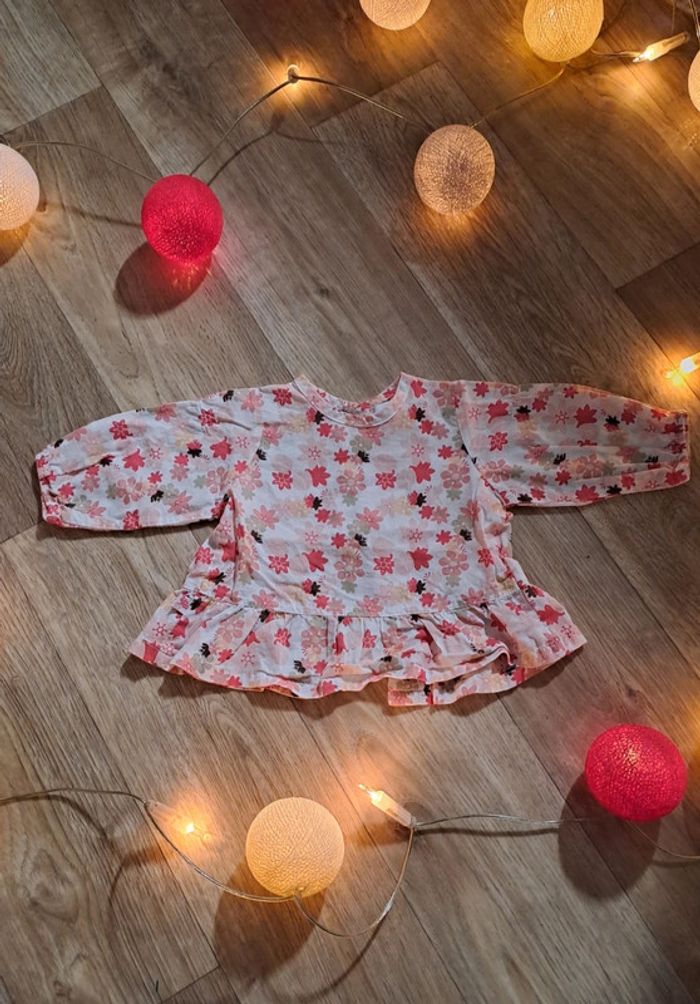 Blouse fleurie Obaïbi 1 mois manches longues rose blanche