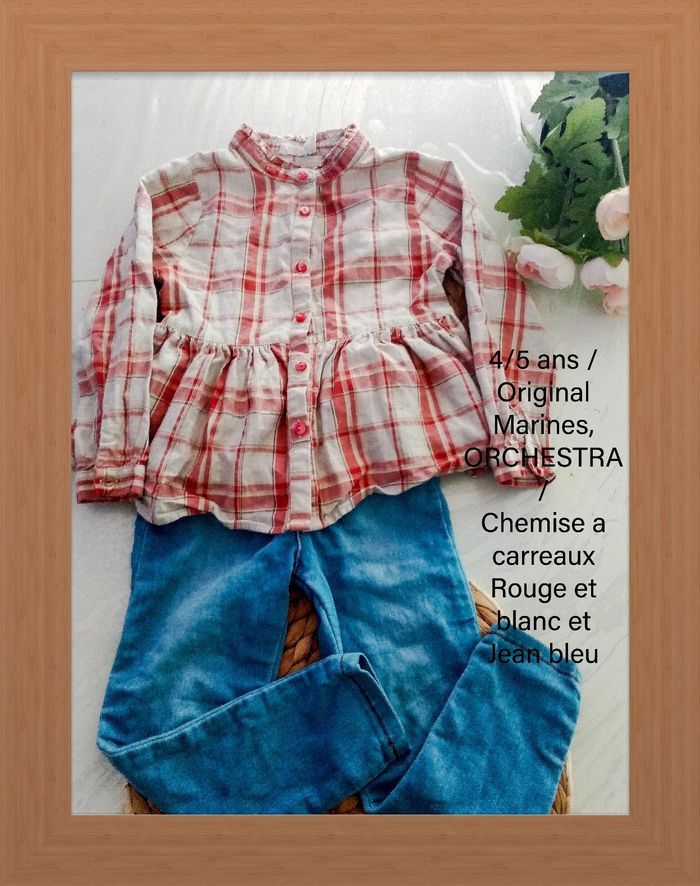 4/5 ans ensemble original Marines et orchestra chemise a carreaux et jean prinr ete/excellent état - photo numéro 2