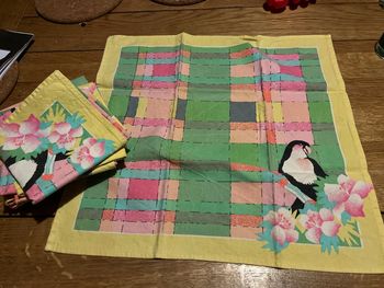 8 serviettes de tables vintage oiseaux