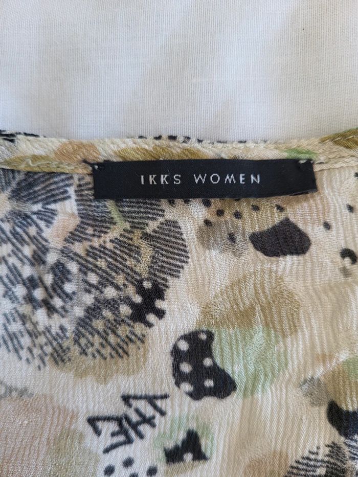 Blouse manches courtes à motifs écrue beige kaki IKKS Taille 42 - photo numéro 7