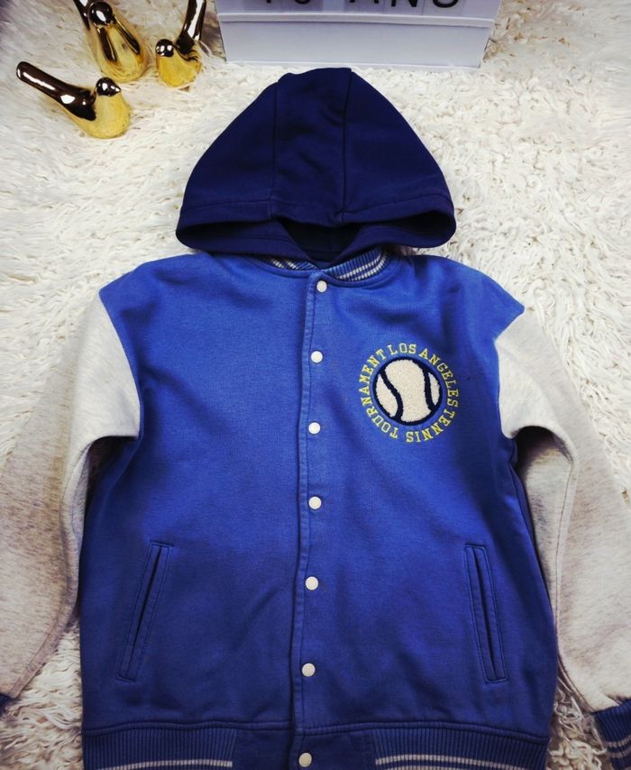 Teddy molletonné à capuche bleu gris et marine Garçon taille 10 ans marque Vertbaudet 🎸 - photo numéro 2