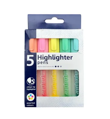 X5 surligneurs pastel à pointe biseautée – Couleurs douces Neuf