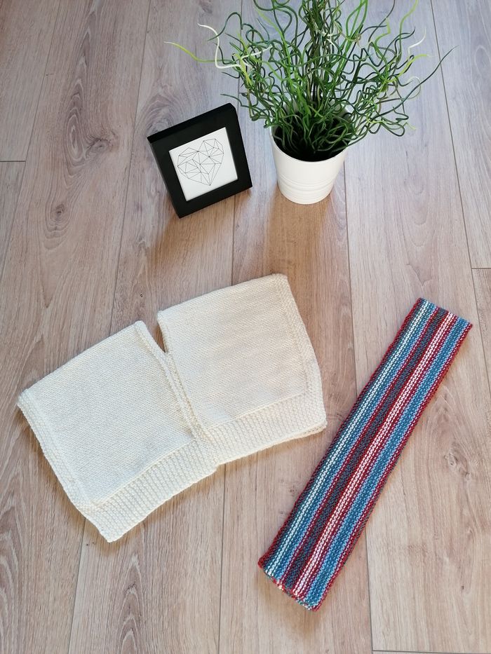 Ensemble poncho écru + écharpe rayée mixte 3 mois