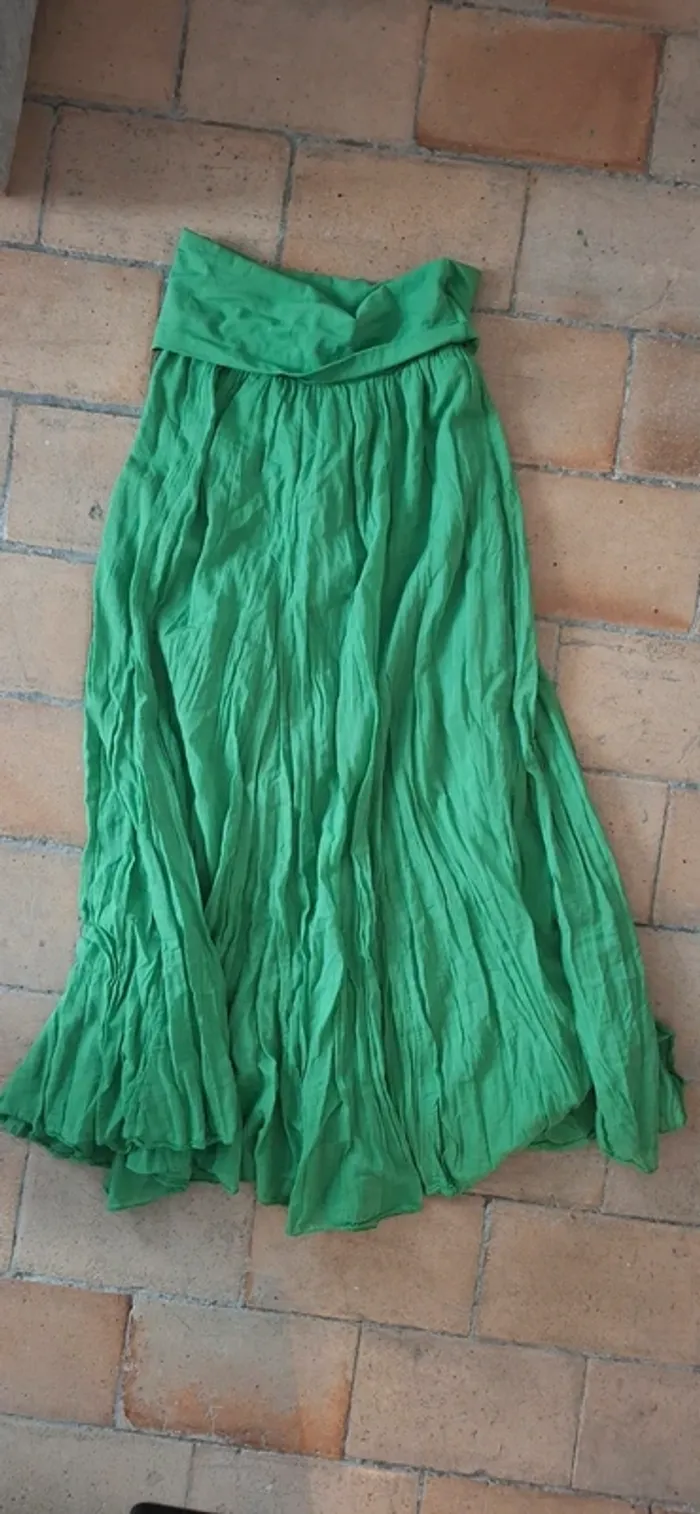 💚 Jupe longue fluide verte – Taille unique – Look bohème chic - photo numéro 3