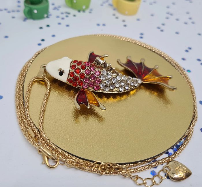 Collier doré carpe koï rouge et orange - photo numéro 3