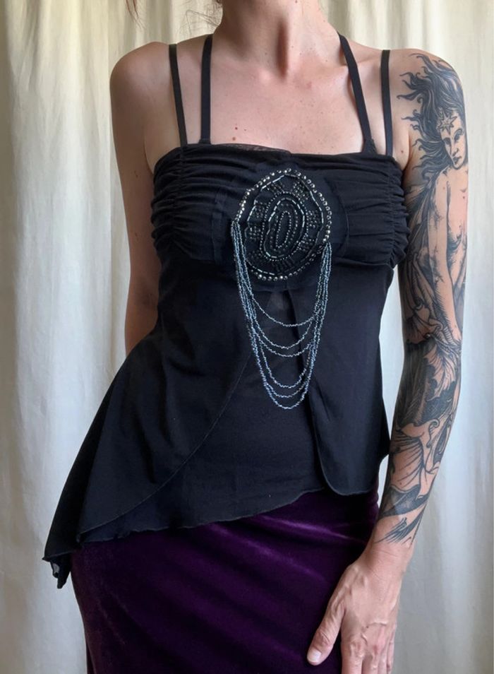 Top asymétrique plastron perles y2k coquette vintage made in France - Taille S - photo numéro 2