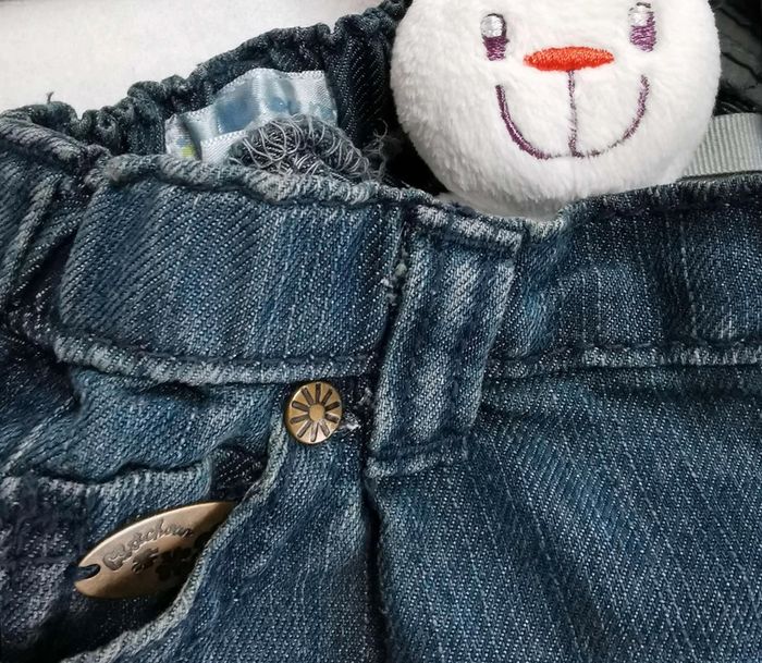 Ensemble 👣 jupe jean et tee-shirt blanc manches longues col montant Kitchoun 1mois/54cm - photo numéro 4