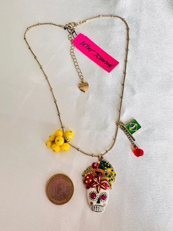 Vintage Betsey Johnson Fruit Hat Sugar Skull Day Of The Dead Halloween Necklace Brazil - photo numéro 4
