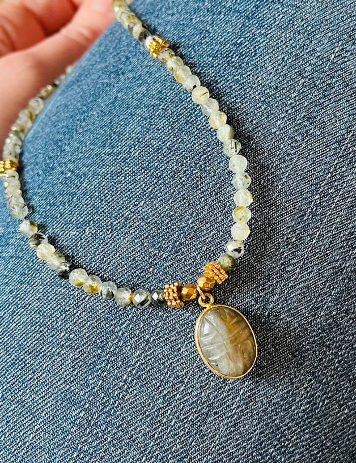 Collier talisman scarabée Labradorite et Préhnite - photo numéro 5