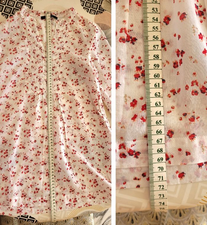 Vero Moda Blouse Manches 3/4 TXS - Blanc&Rouge- Col Tunisien-Légère & Fleurie - TBE - photo numéro 7