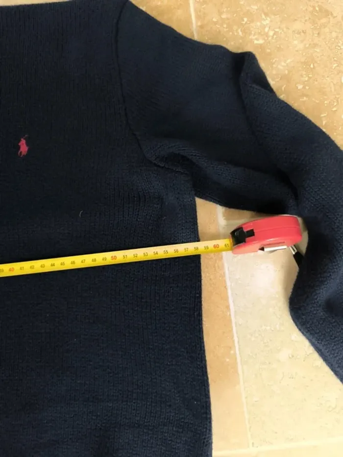 Pull col rond texturé marine logo rouge Ralph Lauren L - photo numéro 7