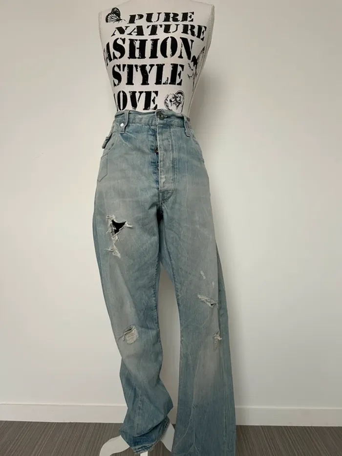 Jean pantalon gstar slim skinny bleu destroy denim Pantalones de mezclilla pantaloni Spijker - photo numéro 3